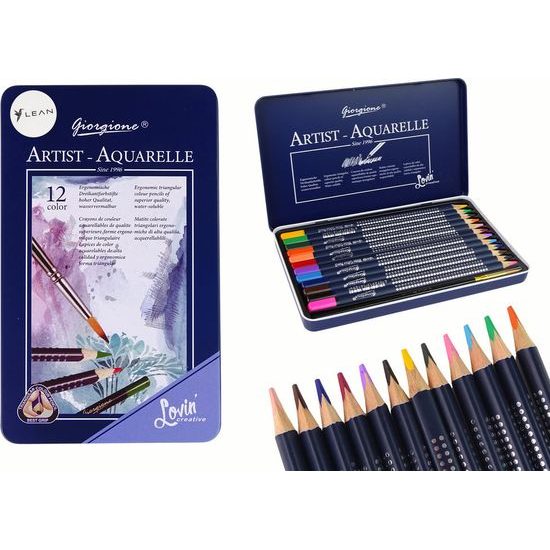 Sada 12 akvarelových pastelek v kovové nádobě