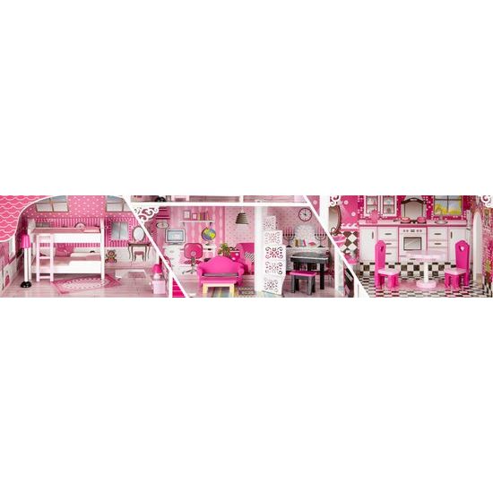 Ecotoys dřevěný XXL domeček pro panenky se skluzavkou rezidence Jersey