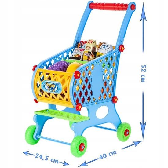 Dětský nákupní košík s příslušenstvím Funny Chart modrý