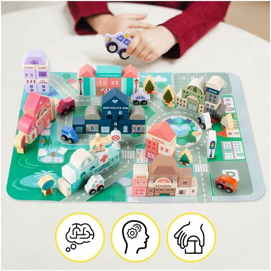 Sada dětských dřevěných kostek 115 ks v Městečko