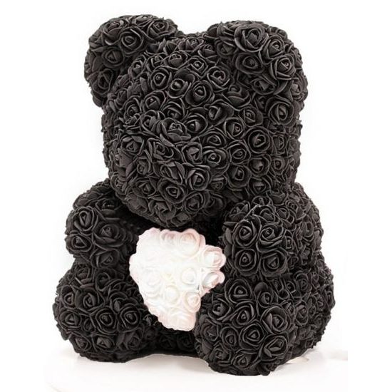 Medvídek z růží černý s bílým srdcem Rose Bear 40 cm
