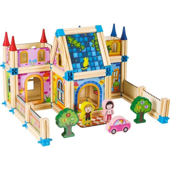 Ecotoys sada dřevěných kostek Domeček 128 ks