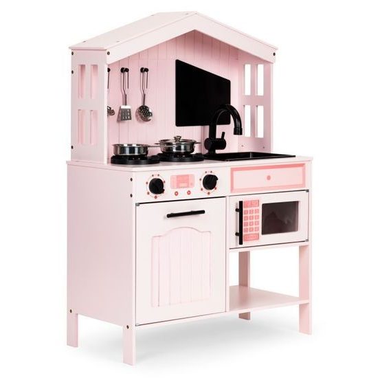 Ecotoys dětská dřevěná kuchyňka s příslušenstvím Domeček - růžová
