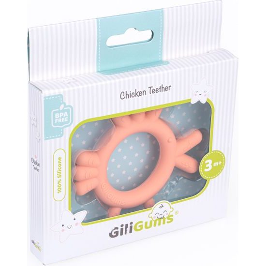 GiliGums Dětské silikonové kousátko Chicken Teether, 3m+, meruňková, 1 ks