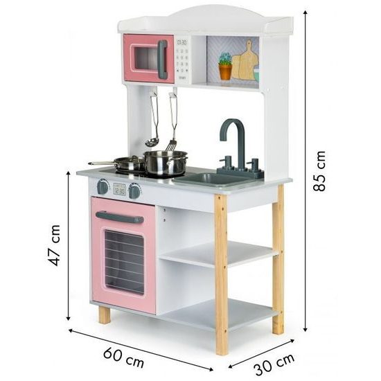 Ecotoys dětská dřevěná kuchyňka s příšlušenstvím Pink Kitchen