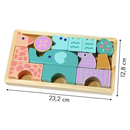 Ecotoys sada dřevěných kostek Zvířátka 13 ks
