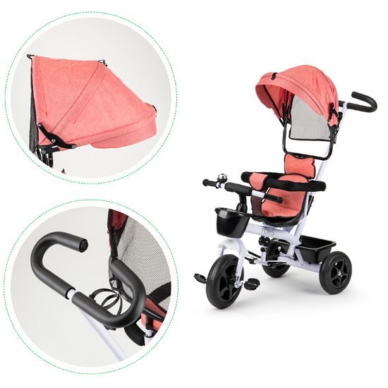 Ecotoys dětská tříkolka se sklopnou stříškou Basic růžová