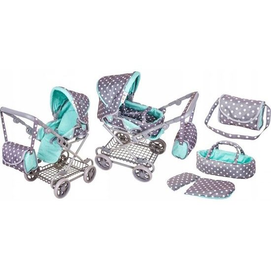 Doris kočárek pro panenky kombinovaný 9346W mentolově šedá