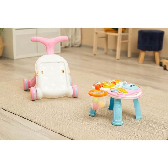 Odstrkovadlo a edukační stůl 2v1 Spark - růžová