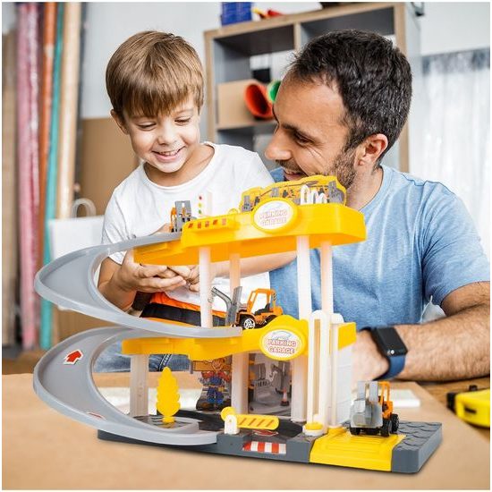 Parkovací garáž na baterie se stavebními stroji Construction Parking