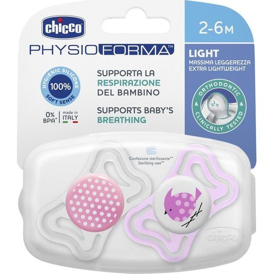 CHICCO Šidítko Physio Light silikonové 2-6m dívka 2 ks