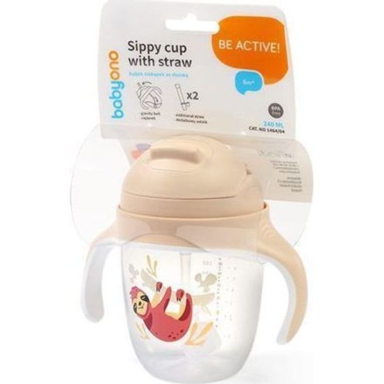 Dětský hrneček se zatíženým brčkem - béžový