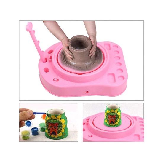 Dětský hrnčířský kruh s hlínou a barvami Pottery Workshop růžový