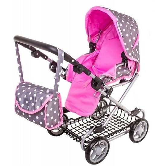 Doris kočárek pro panenky kombinovaný 9346W šedo-růžová