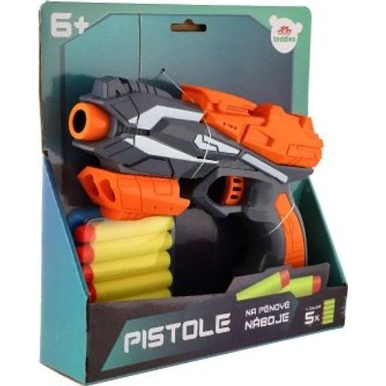 Pistole oranžová na pěnové náboje + 5ks nábojů - oranžová