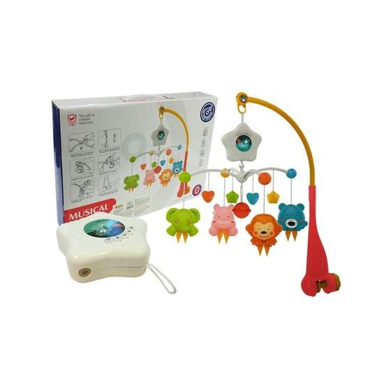 Haunger kolotoč nad postieľku s projektorom Space Travel - oranžový