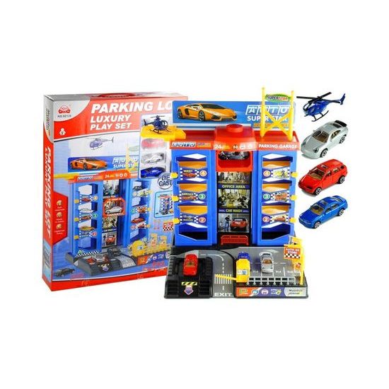 Majlo Toys parkovací garáž s výtahem a helikoptérou + 3 autíčka