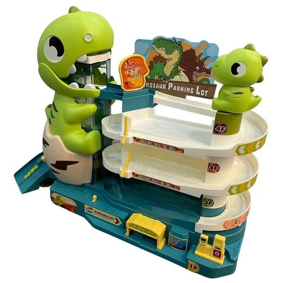 Parkovací dráha se 6 autíčky a výtahem na baterie Dinosaur Parking Lot