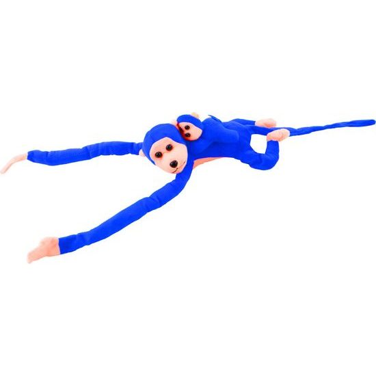 Plyšová opice s baby opičkou, 70 cm, modrá