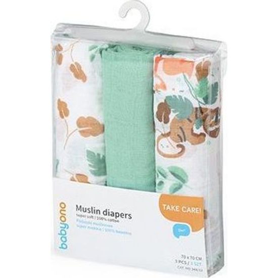 Mušelínové pleny, 3ks, Liška, zelené