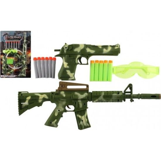 Pistole/Puška 2ks + pěnové náboje 11ks + brýle