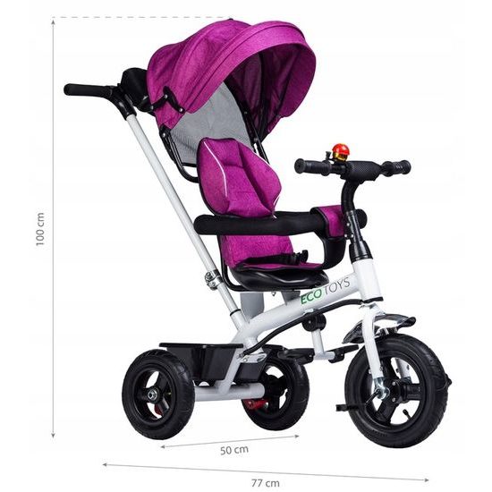 Ecotoys dětská tříkolka se stříškou růžová - nafukovací kola