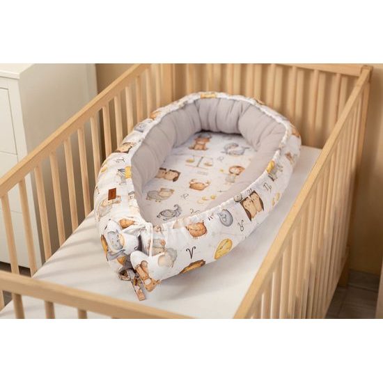 Hnízdečko pro miminko z mušelínu, Zvířátka, šedá