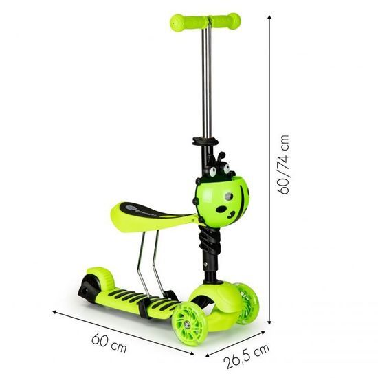 Ecotoys dětská koloběžka Bedrunka zelená se sedátkem a svítícími koly