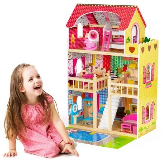 Ecotoys dřevěný domeček pro panenky s LED osvětlením rezidence Florence