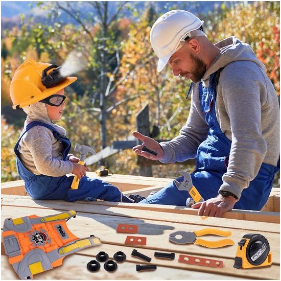 Velká sada dětského nářadí s helmou na baterie a vestou
