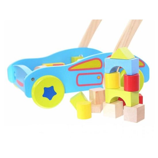 Ecotoys dětské dřevěné chodítko s kostkami modré