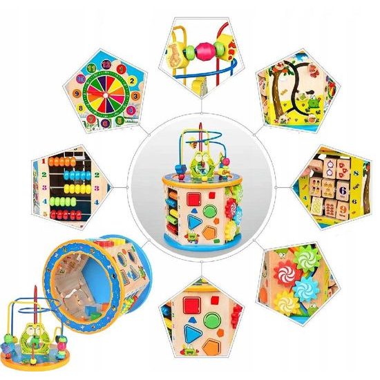 Doris dřevěná edukační kostka s labyrintem 7v1