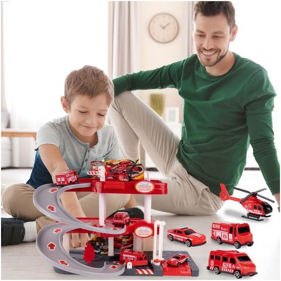 Parkovací garáž na baterie se stavebními stroji Construction Parking