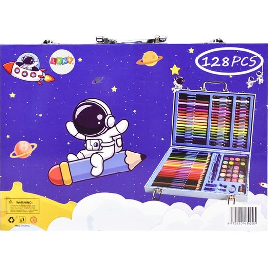 Umělecká sada v kufru s kosmonautem 128 kusů modrá