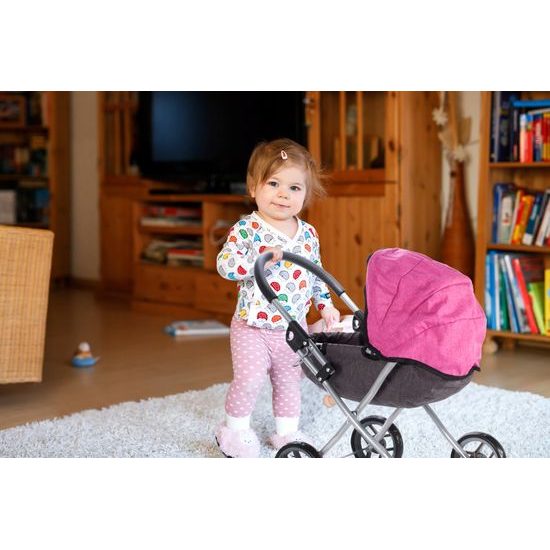 Kočárek pro panenky Princess šedo-růžový