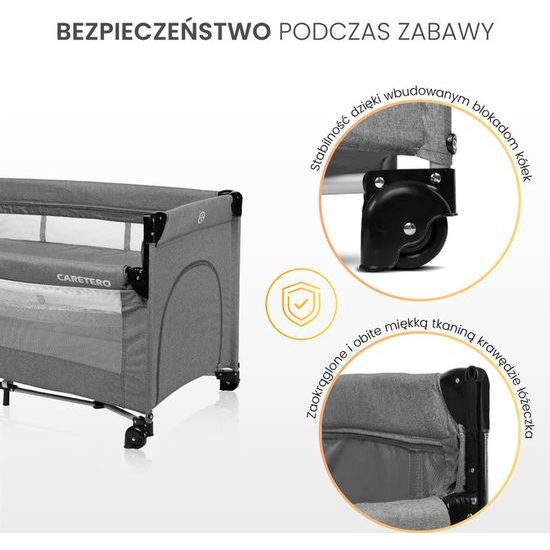 Dětská cestovní postýlka CARETERO ESTI se stahovací bočnicí graphíte