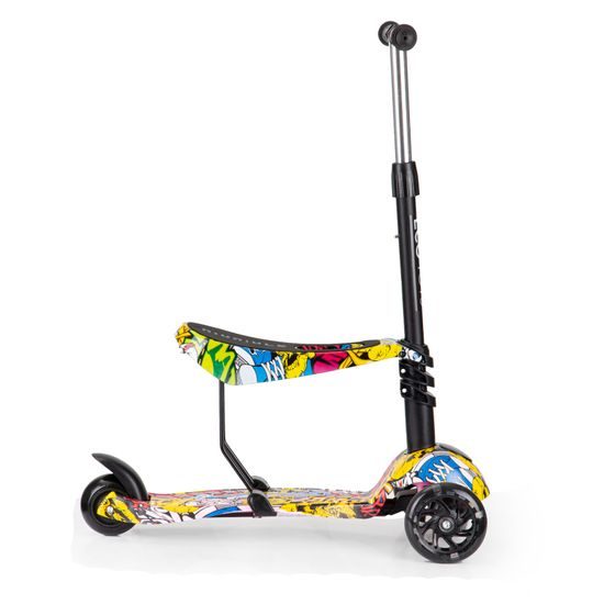 Ecotoys dětská koloběžka se sedátkem a svítícími koly Graffiti černo-žlutá