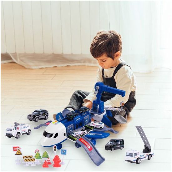 Interaktivní letadlo s autíčky, světly a zvuky DIY Airplane - modré