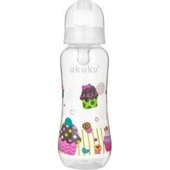Akuku Kojenecká láhev s obrázkem bílá 250 ml dortík