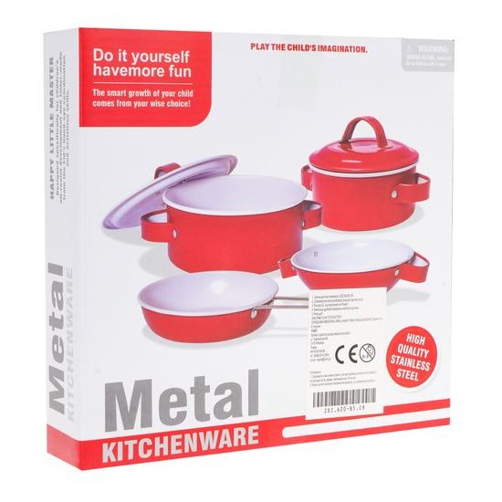 Sada dětského kovového nádobí s kuchyňskou rukavicí Red Kitchenware