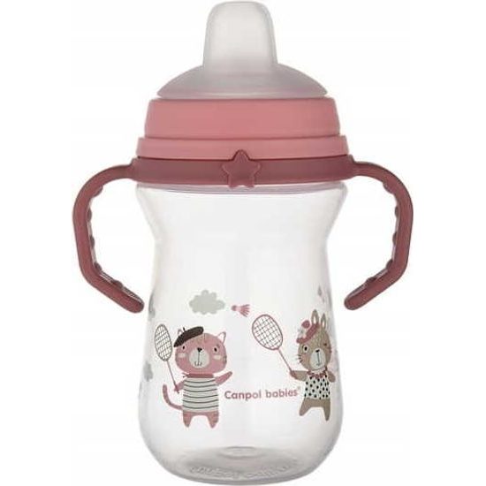 CANPOL babies Hrneček se silikonovým pítkem FirstCup BONJOUR PARIS 250ml růžový