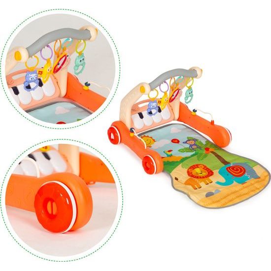 Haunger chodítko 2v1 s hrací dekou a piankem Rack Walker - oranžové