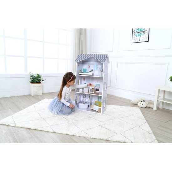 Ecotoys dřevěný třípatrový domeček pro panenky rezidence Grace