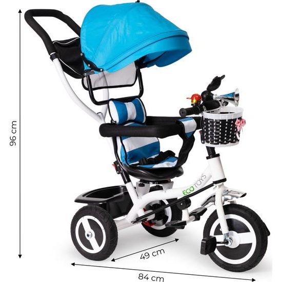 Ecotoys dětská tříkolka s otočným sedadlem modrá - gumová kola