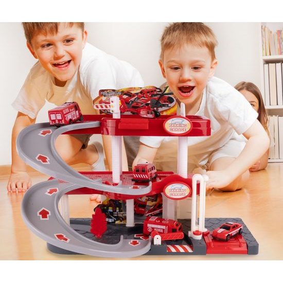 Parkovací garáž na baterie se stavebními stroji Construction Parking