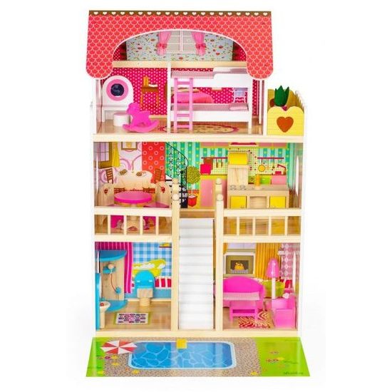 Ecotoys dřevěný domeček pro panenky s LED osvětlením rezidence Florence