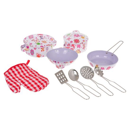 Sada dětského kovového nádobí s kuchyňskou rukavicí Flower Kitchenware