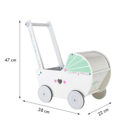 ROZBALENO Ecotoys dětské dřevěné chodítko kočárek se srdíčky bílý