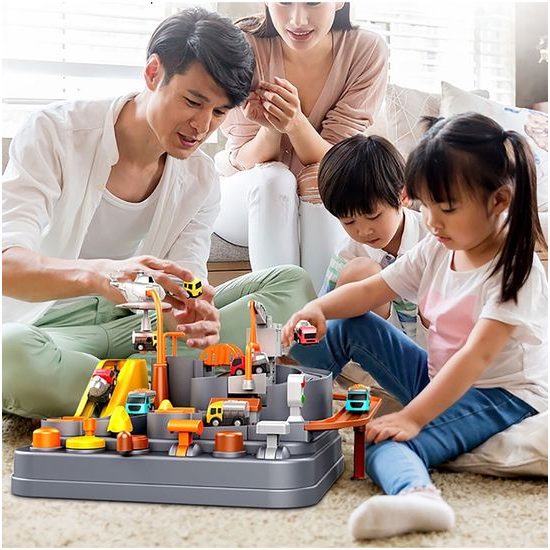 Interaktivní dětská dráha se 2 autíčky a helikoptérou Engineering Adventure