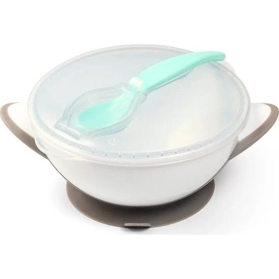 BABYONO Miska uzavíratelná s přísavkou a lžičkou - šedá 300 ml